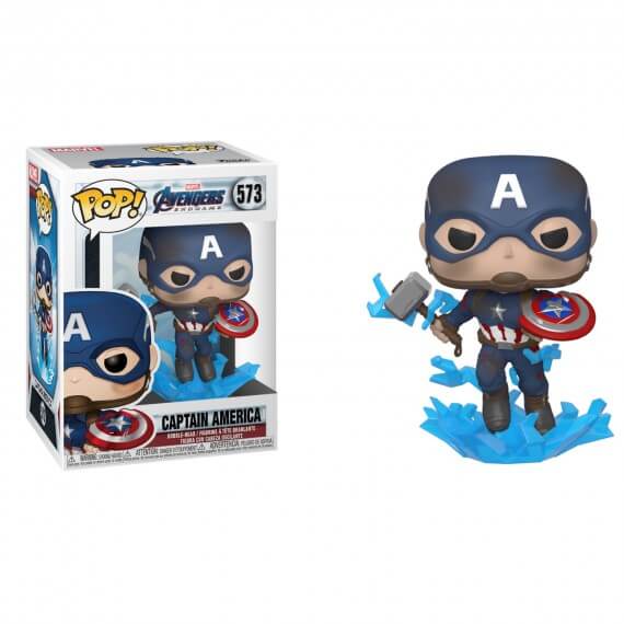 Figurine Marvel Avengers Endgame - Captain America W/Broken Shield&Mjolnir Pop 10cm