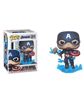 Figurine Marvel Avengers Endgame - Captain America W/Broken Shield&Mjolnir Pop 10cm