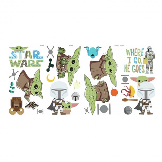 Stickers Muraux Star Wars Mandalorian - Moyens The Child Illustrated 15X23cm