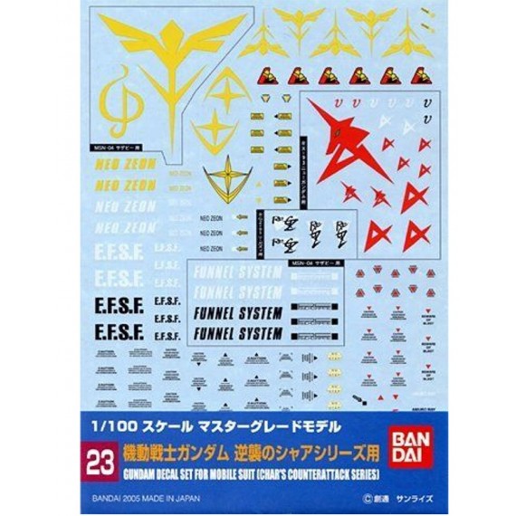 Pack décalcomanies Gundam Gunpla - 23 Multiuse - Char's Count MG 1/100