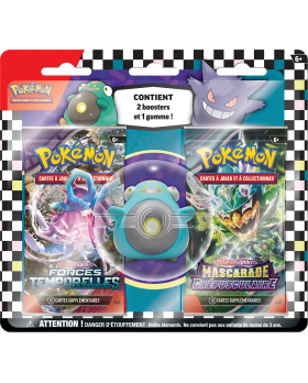 Pokémon - 2 boosters + Gomme Ectoplasma-Ampibidou - Modèle Aléatoire