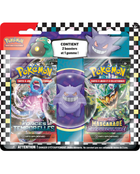 Pokémon - 2 boosters + Gomme Ectoplasma-Ampibidou - Modèle Aléatoire