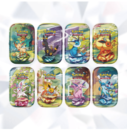 Display Mini-Tin Pokémon Évolutions Prismatiques EV08.5 - 8 Mini-Tins avec Boosters et Pièce Collectible