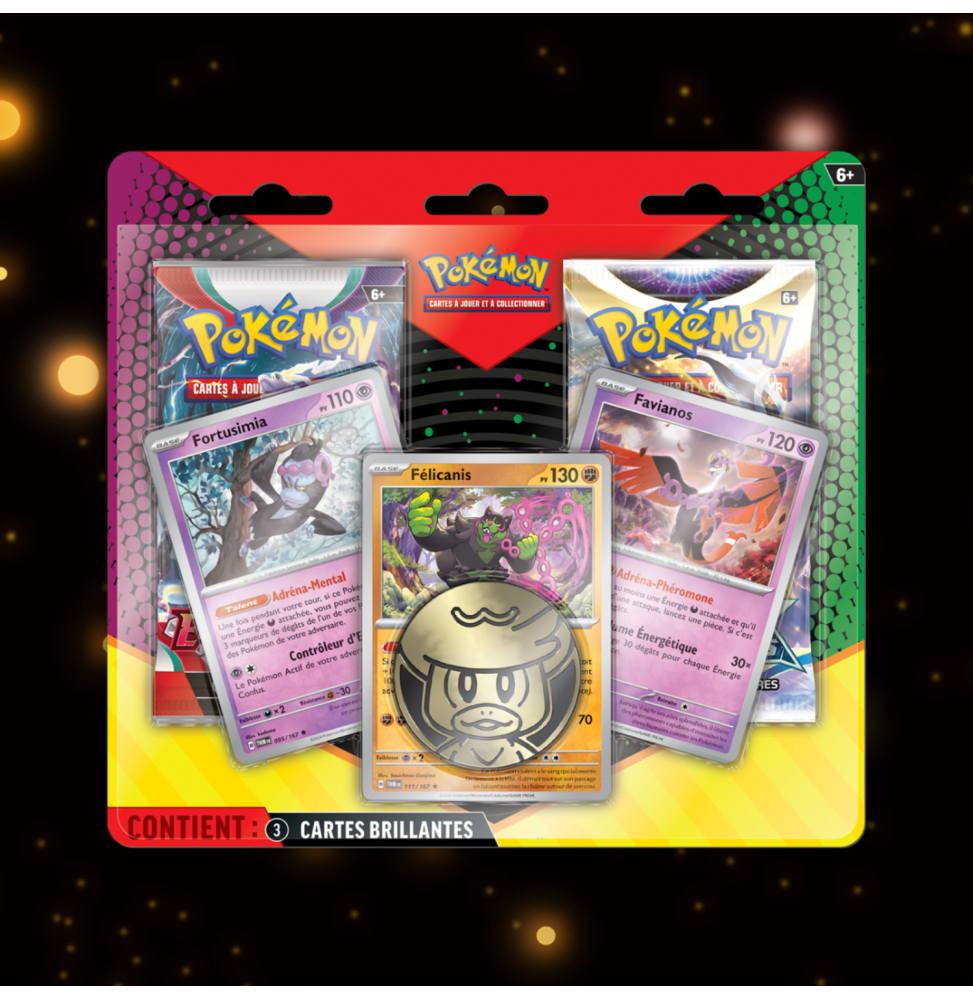Pack de 2 Boosters Pokémon + 3 Cartes Promo (Fortusimia, Félicanis, Favianos)